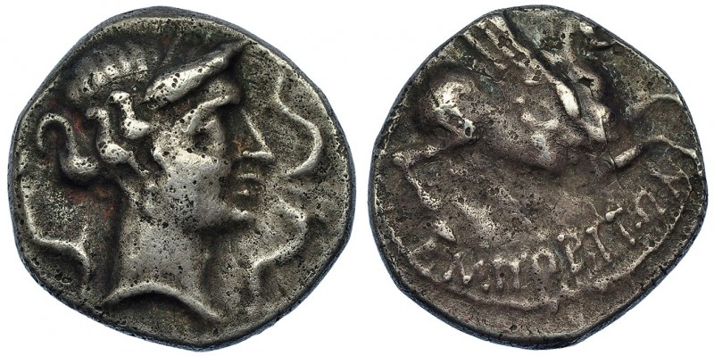 EMPORITON. Dracma. A/ Cabeza femenina a der. rodeada de tres delfines. R/ Pegaso...
