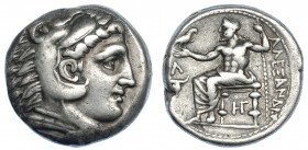 MACEDONIA. Alejandro III. Tetradracma. Anfípolis (320-317 a.C.). R/ Delante del trono lambda y bucráneo, debajo monograma HF. ar 16,88 g. PRC-430. SBG...