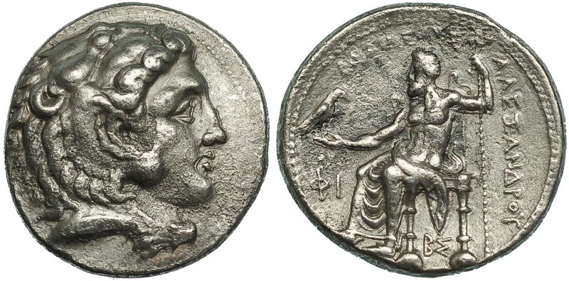 MACEDONIA. ALEJANDRO III. Tetradracma. Side (c. 325-320 a.C.). R/ Delante del tr...