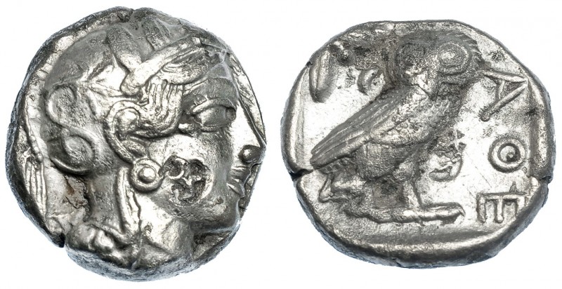 ÁTICA. Atenas. Tetradracma (454-405 a.C.). A/ Cabeza de Atenea a der. En la meji...