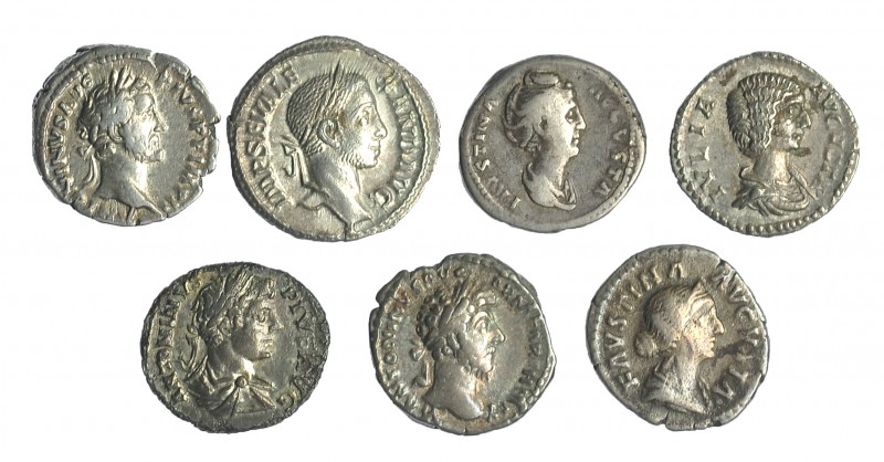 Lote 7 denarios: Faustina la Mayor, Antonino Pío, Marco Aurelio, Faustina la Men...