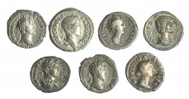 Lote 7 denarios: Faustina la Mayor, Antonino Pío, Marco Aurelio, Faustina la Menor, Julia Domna, Caracalla y Alejandro Severo. BC+/MBC.