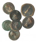 Lote 7 monedas: as de Claudio I (2), dupondio de Adriano (1), tetradracma de Aelio (1), as de Faustina la Menor (1), sestercio de Lucila (1) y as de C...