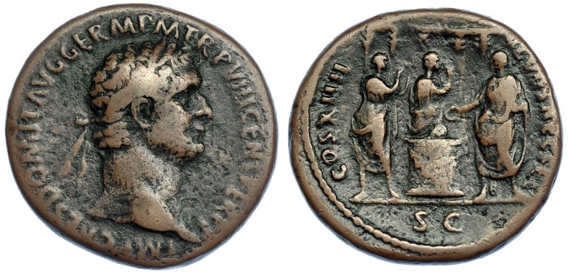 DOMICIANO. As. Roma (88-89). R/ Escena de sacrificio delante de templo; COS XIII...