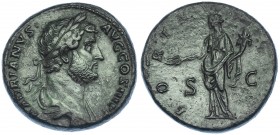 ADRIANO. Sestercio. Roma (135). R/ Fortuna a izq. con pátera y cornucopia; FORT(VNA AVG), S-C. RIC-812. Pátina verde. MBC+.