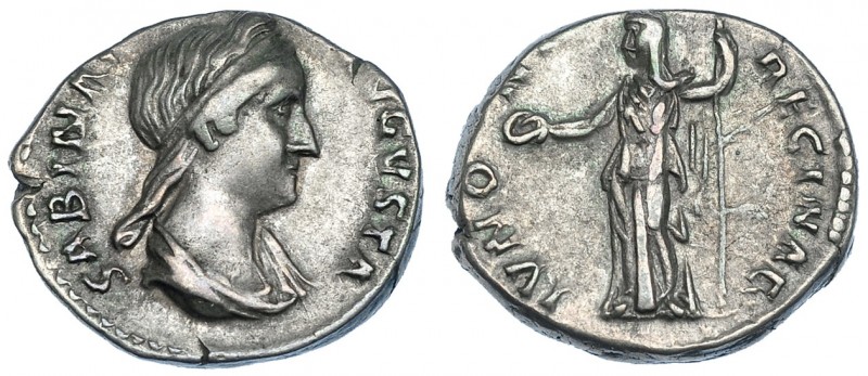 SABINA. Denario. Roma. R/ Juno a izq. con pátera y cetro; IVNO REGINAE. RIC-395....