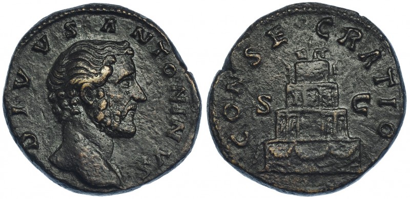 ANTONINO PÍO (bajo Antonino Pío). Sestercio. Roma (post. 161). R/ Pira funeraria...