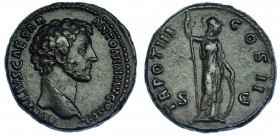 MARCO AURELIO. As. Roma (149-150). R/ Minerva a der. con lanza y escudo; TR POT III COS II, S-C. RIC-1298. Pátina oscura. MBC+.