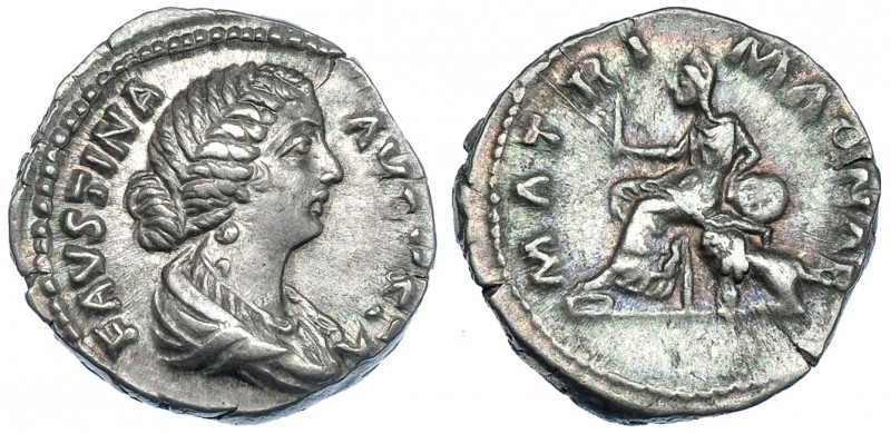 FAUSTINA LA MENOR. Denario. Roma (161-175). R/ Cibeles sentada a izq. con rama, ...