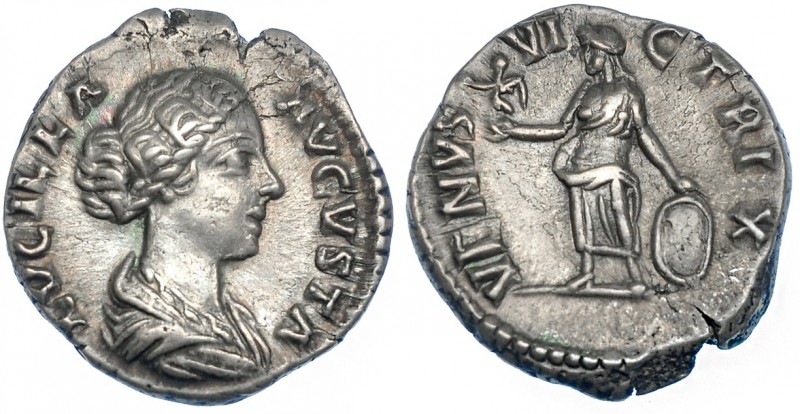 LUCILA. Denario. Roma (161-180). R/ Venus a izq. con Victoria y escuro; VENVS VI...