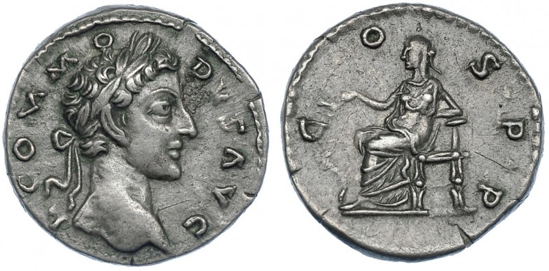 CÓMODO. Denario. Roma (177-178). R/ Salus con rama y serpiente a sus pies; COS P...