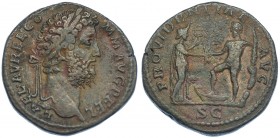 CÓMODO. Sestercio. Roma (192). R/ Hércules con pie sobre proa saludando a África con león a sus pies; PROVDENTIAE AVG, exergo SC. RIC-641. MBC-/BC+. E...