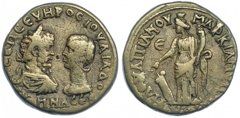 SEPTIMIO SEVERO Y JULIA DOMNA. 5 assaria. Marcianópolis. R/ Tyche a izq. con tim...