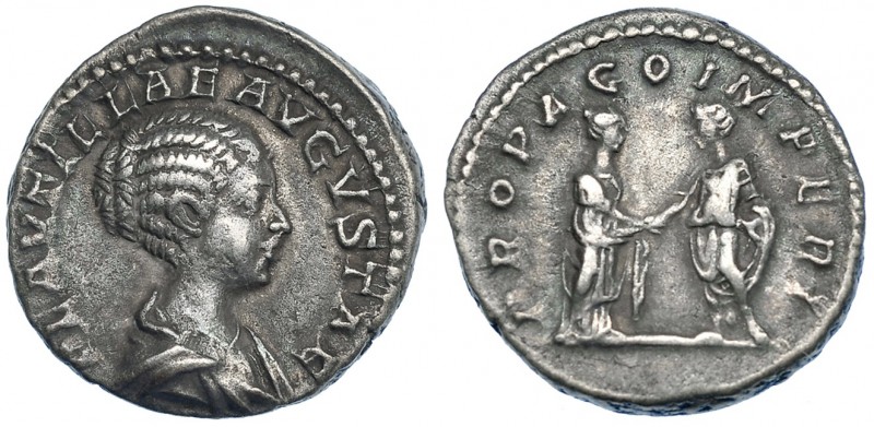 PLAUTILA. Denario. Roma (202-205). R/ Caracalla y Plautila dándose la mano; PROP...