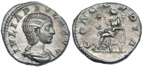 JULIA PAULA. Denario. Roma (216-220). R/ Concordia sentada a izq. con pátera, en campo estrella; CONCORDIA. RIC-211. MBC+.