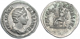 JULIA MAMEA. Denario. Roma (222-235). R/ Felicitas sentada a izq. con caduceo y cornucopia; FELICITAS PVBLICA. RIC-338. MBC+.