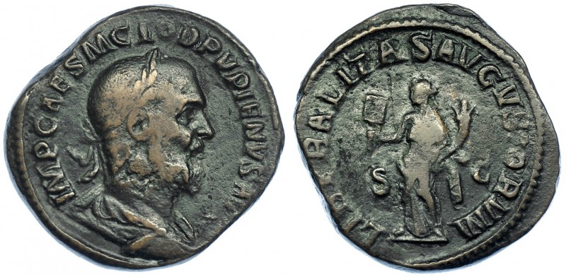 PUPIENO. Sestercio. Roma (238). A/ Busto laureado y drapeado a der. R/ Liberalit...