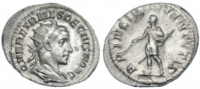 HERENIO ETRUSCO (césar). Antoniniano. Roma (¿250-251?). R/ Herenio en traje militar a izq. con bastón y lanza; PRINCIPI IVVENTVTIS. RIC-147c. MBC+.