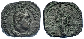 VALERIANO I. Sestercio. Roma (254). R/ Felicitas a izq. con caduceo y cornucopia; FELICITAS AVGG, S-C. RIC-157. MBC/BC+.