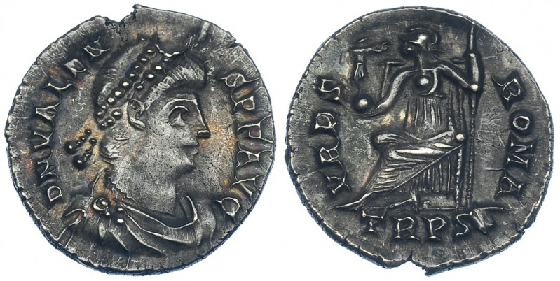VALENTE. Silicua. Treveris (375-378). R/ Roma sentada; VRBS ROMA, exergo TRPS. ....
