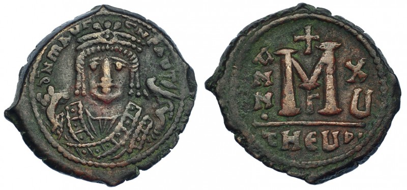 MAURICIO TIBERIO. Follis. Antioquia (Theupolis). R/ Año reinal 15, oficina gamma...