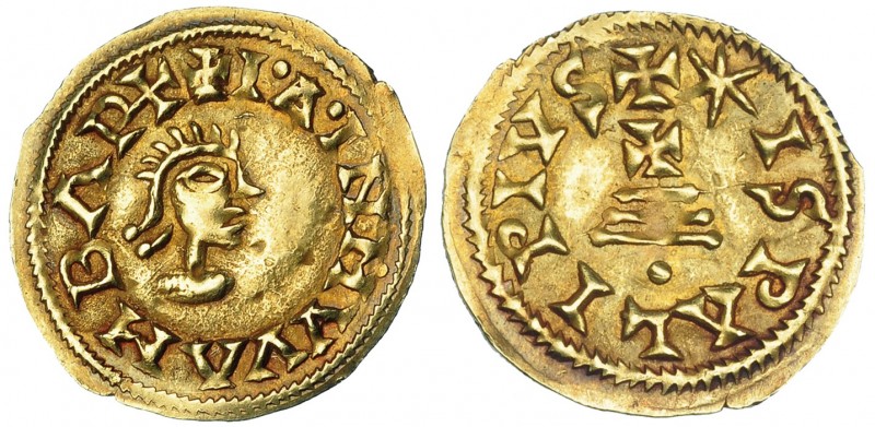 WAMBA. Tremissis. Ispali. AU 1,52 g. CNV-474.4, vte. por el busto más grande y l...
