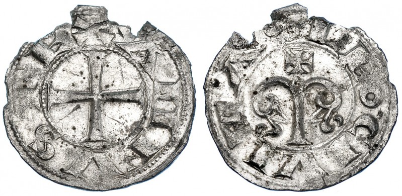 ALFONSO VII. Dinero. León. A/ ANFVS REX. R/ LEO CIVITAS. III-45. BMM-83. MM-A7-1...