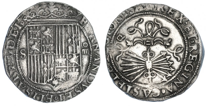 4 reales. Sevilla. P cuadrada. AC-564. Pátina gris. MBC+.