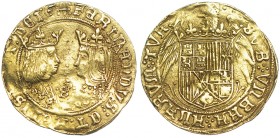 Doble excelente. Sevilla. Sin marcas. FERINANDUS al comienzo de la ley. del anv. AC-719. Ligeramente alabeada. MBC/MBC+.