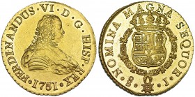 8 escudos. 1751. Santiago. J. VI-632. Finas rayitas en anv. B.O. EBC+.