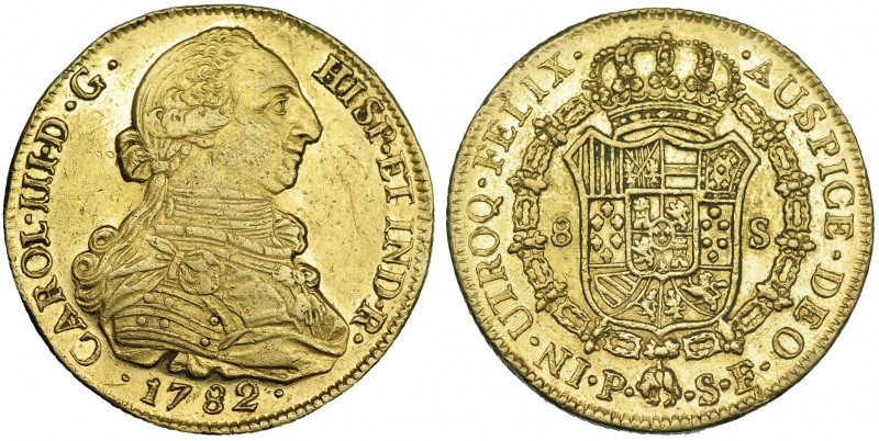 8 escudos. 1782. Popayán. SF. VI-1721. Pequeñas marcas. R.B.O. MBC+.