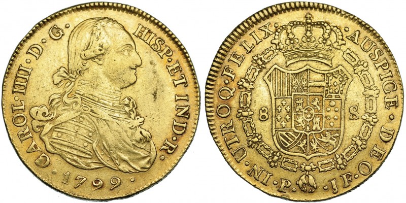 8 escudos. 1799. Popayán. JF. VI-1379. MBC-/MBC.