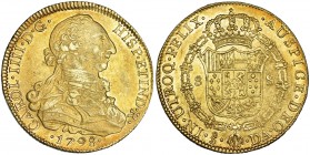 8 escudos. 1798. Santiago. DA. VI-1422. Fina rayita en anv. R.B.O. MBC+/EBC-.