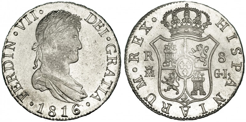 8 reales. 1816. Madrid. GJ. Ley. HISPANIARUM. VI-1067. Pleno B.O. SC.