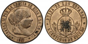 5 céntimos de escudo. 1867. Barcelona OM. VI-198. B.O. EBC.