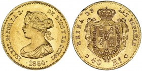40 reales. 1864. Sevilla. VI-569. Pequeñas marcas en anv. EBC+. Muy rara.