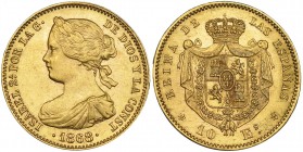 10 escudos. 1868*18-68. Madrid. VI-668. EBC+.