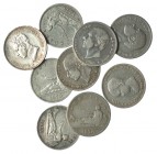 Lote 9 monedas: 2 pts. 1869 (2), 18770 *70 y 73, 1879, 1883, 1884, 1889 y 1905. De BC+ a EBC.