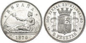 2 pesetas. 1870 *18-74. Madrid. DEM. VII-19. B.O. EBC.