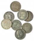 Lote 8 monedas: peseta 1870, 1881, 1883, 1885 *85 y*86, 1896, 1899 y 20 centavos de peso 1885. De BC+ a EBC.