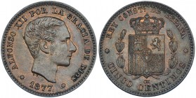 5 céntimos. 1877. Barcelona. OM. VII-42. R.B.O. EBC/EBC-.