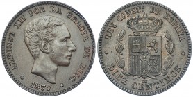 10 centimos. 1877. Barcelona. OM. VII-45. R.B.O. EBC/EBC-.