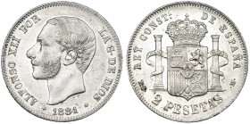 2 pesetas. 1881*18-81. Madrid. MSM. VII-71. R.B.O. EBC-.