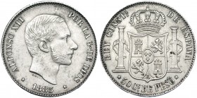 50 centavos de peso. 1883. Manila. VII-78. MBC+/EBC-.