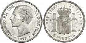 5 pesetas. 1877*18-77. Madrid. DEM. VII-83. R.B.O. EBC.