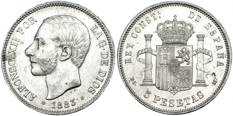 5 pesetas. 1883*18-83. Madrid. MSM. VII-89. R.B.O. MBC+/EBC-.