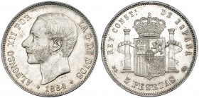 5 pesetas. 1884*18-84. Madrid. MSM. VII-90. R.B.O. EBC.