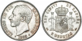 5 pesetas. 1885*18-87. Madrid. MSM. VII-93. EBC-.