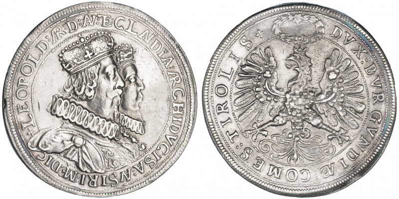 AUSTRIA. Doble tálero. Archiduques Leopoldo y Claudia. Hall. S/F (1626). Dav-333...