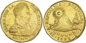 BOLIVIA. 8 escudos. 1832. Potosí. JL. KM-99. Hojitas en anv. MBC+.